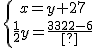 \{{x=y+27\atop \frac {1}{2}y=\frac {33}{2}-6}
